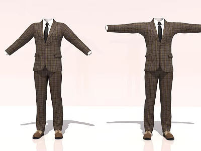 Checkered Suit Set With Matching Pants Tie And Shoes In Two Poses 3d model