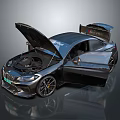 BMW Black Race Car With Open Hood Doors And Rear Spoiler Alloy Wheels