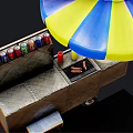 Colorful Striped Umbrella Hot Dog Cart With Condiments And Display Signs
