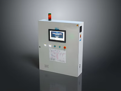 White Industrial Computer Control Cabinet With Display Screen Indicator Light And Diagram 3d model