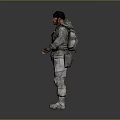 Tactical Military Soldier in Blood Stained Uniform With Vest Hat and Full Gear Standing Pose