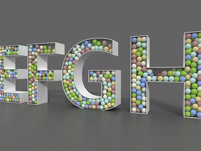 Colorful Balls Composed 3D Letters E F G H with Decorative Design on Gray 3d model