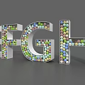 Colorful Balls Composed 3D Letters E F G H with Decorative Design on Gray