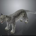 Snow Leopard 3D Model With Gray White Fur Black Spots Open Mouth Black Background
