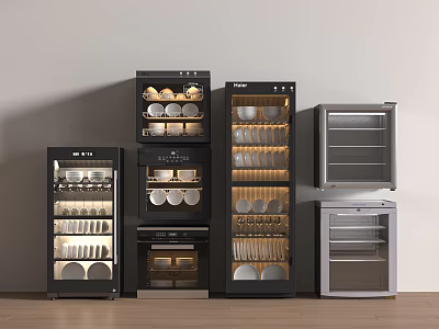 Kitchen Appliances Different Styles Black And Silver With Dishes Cups Inside For Kitchen Storage 3d model