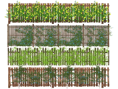 Decorative Garden Fence Designs With Climbing Plants Yellow Flowers And Green Vines 3d model