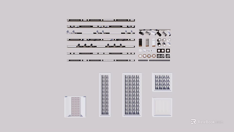 Assorted Parts Kit With Long Strips Circular Components Grid Panels For Assembly 3d model 