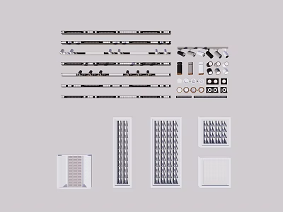 Assorted Parts Kit With Long Strips Circular Components Grid Panels For Assembly 3d model