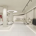 Modern White Clothing Store Interior With Display Racks Hanging Clothes And Shoes