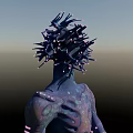 Sci Fi Fantasy Game Movie Character With Dark Skin Spiked Head Pink Spots Stripes
