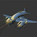 Blue and Yellow Airplane in Flight with Propellers Wing Design and Number Markings