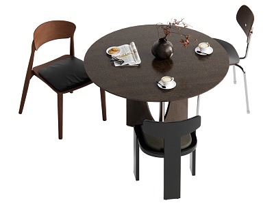 Dining table and chair combination round table 3d model