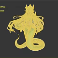 Mythical Mermaid Character With Teal Long Hair Golden Crown And Turquoise Tail
