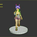 3D Anime Girl Figurine With Cat Ear Hat Holding Cup On White Circular Base