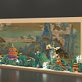 Traditional Chinese Landscape Art With Ancient Pavilions And Peace Theme Elements