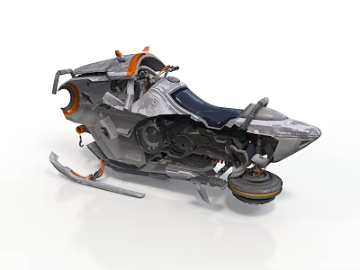 Sci Fi Metallic Vehicle With Orange Accents Black Seat And Ski Runners 3d model