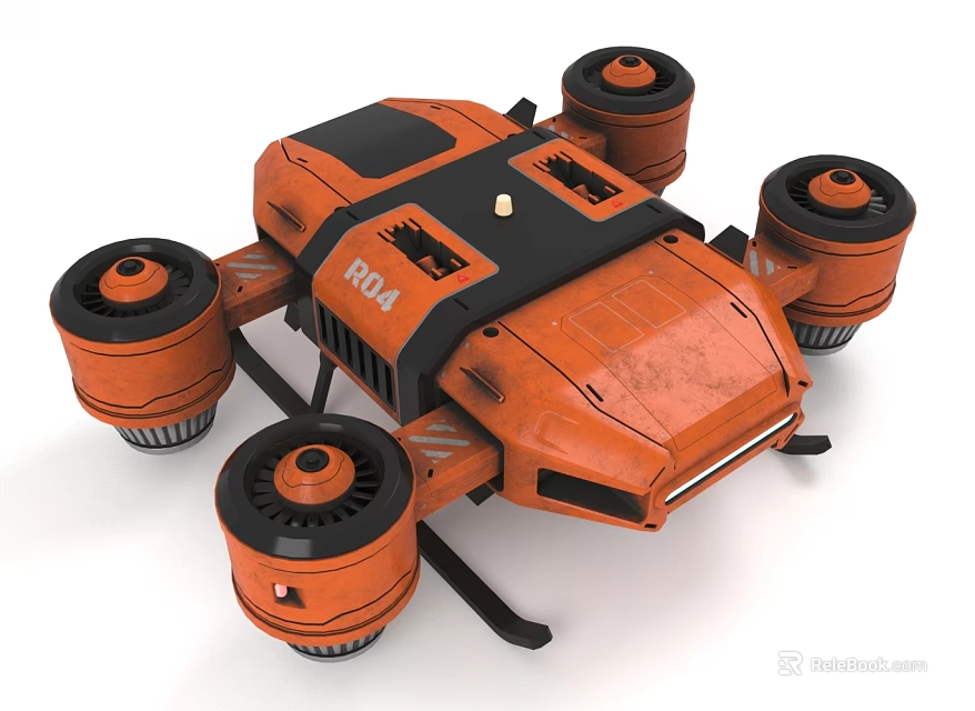 Orange Industrial Drone With Four Propellers And R04 Label Design 3d model 