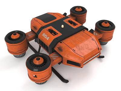 Orange Industrial Drone With Four Propellers And R04 Label Design 3d model