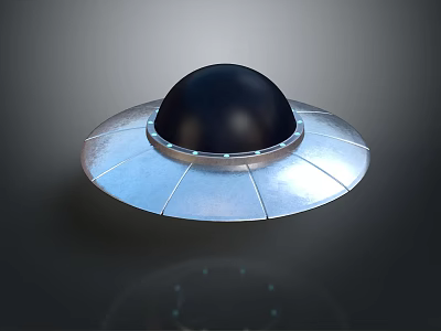 Floating Futuristic Metallic UFO Object With Black Dome And Silver Base 3d model