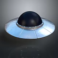 Floating Futuristic Metallic UFO Object With Black Dome And Silver Base