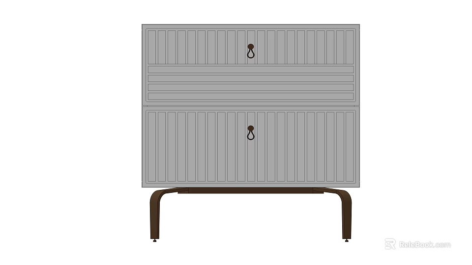 Gray Vertical Striped Decorative Cabinet With Drawers Black Metal Handles And Dark Brown Curved Legs 3d model 