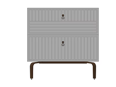 Gray Vertical Striped Decorative Cabinet With Drawers Black Metal Handles And Dark Brown Curved Legs 3d model
