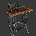 Vintage Sewing Machine With Wooden Tabletop And Ornate Metal Stand
