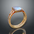 Luxurious Golden Ring With Intricate Patterns And Square Blue Gemstone Design 3d model