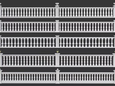 Multiple Styles Of Architectural Railings With Baluster Designs And Decorative Details 3d model