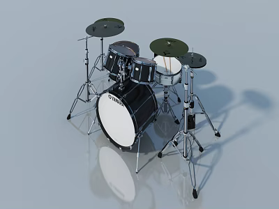 3D Model Black Drum Set With Silver Stands Multiple Drums And Cymbals 3d model