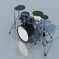 3D Model Black Drum Set With Silver Stands Multiple Drums And Cymbals 3d model