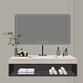 Modern Bathroom Vanity With Illuminated Mirror Marble Countertop Under Mount Sink And Towel Storage