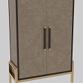 Modern Wardrobe Interior With Beige Fabric Panels Gold Handles And Metal Legs