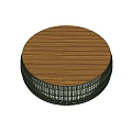Round Wooden Top Stool With Green Woven Frame For Modern Home Decor