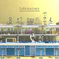 Well Equipped Laboratory With Shelves Microscope Test Tubes Beakers And Workbench Stools