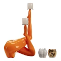 Decorative Ornament Set With Orange Human Shaped Sculpture And White Gold Candle Holders