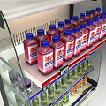 Commercial Refrigerated Display Shelf With Transparent Glass Door And Various Beverages On Layers