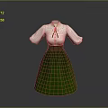 Women's White Top Green Skirt Dress With Bow Tie And Short Sleeves