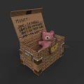 Pink Teddy Bear Doll Trapped Inside Open Wooden Box With Handwritten Note