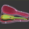 Musical Instruments and Art Supplies Storage Case with Open Red Lining Holding Wooden Guitar
