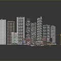 Architectural Urban Model Featuring Tall High Rise Buildings Various Colored Facades Construction Site And Crane