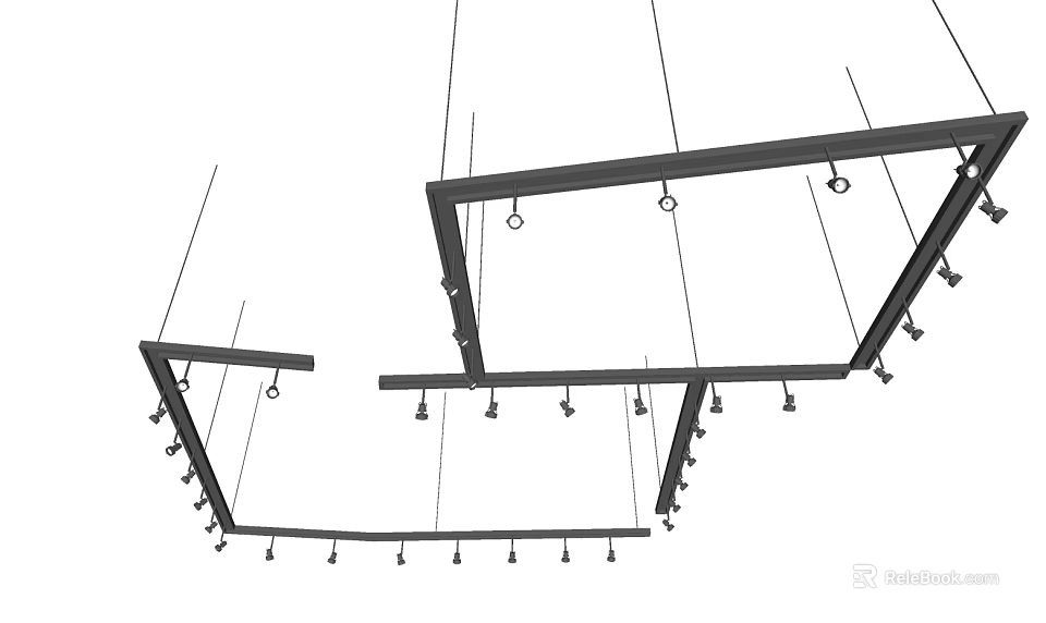 Downlights and Spotlights Installation Layout in Modern Ceiling Suspended Frame Design 3d model