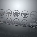 Various Car Steering Wheel Models With Different Designs On Gray Background 3d model