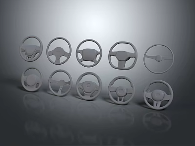 Various Car Steering Wheel Models With Different Designs On Gray Background 3d model