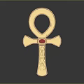 Elegant Golden Ankh Clothing Accessory Featuring Red Gemstone And Intricate Patterns