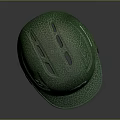Green Sports Helmet With White R Logo And Cracked Textured Surface Design