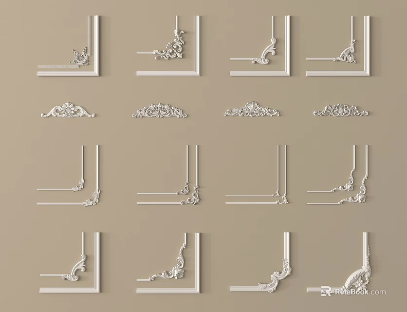 Various Decorative Gypsum Cornice Designs with Ornate Patterns for Interior Decoration 3d model 