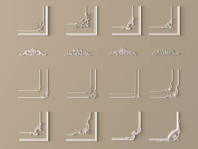 Various Decorative Gypsum Cornice Designs with Ornate Patterns for Interior Decoration 3d model