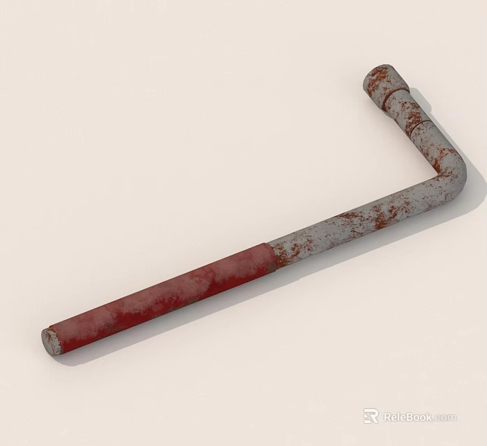 Rusty L Shaped Metal Tool With Red And Gray Surface Texture 3d model