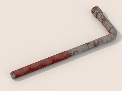 Rusty L Shaped Metal Tool With Red And Gray Surface Texture 3d model